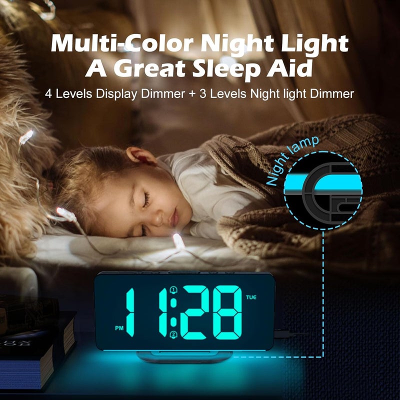 ALANAS RGB Digital Alarm Clock, Color Changing Mood Light with 10 Colors, Dual Alarm with Snooze, Dimmable Display, USB Charger, Adjustable Volume, Plug in, Bedroom Desk Clock for Teens, Adults - Image 2